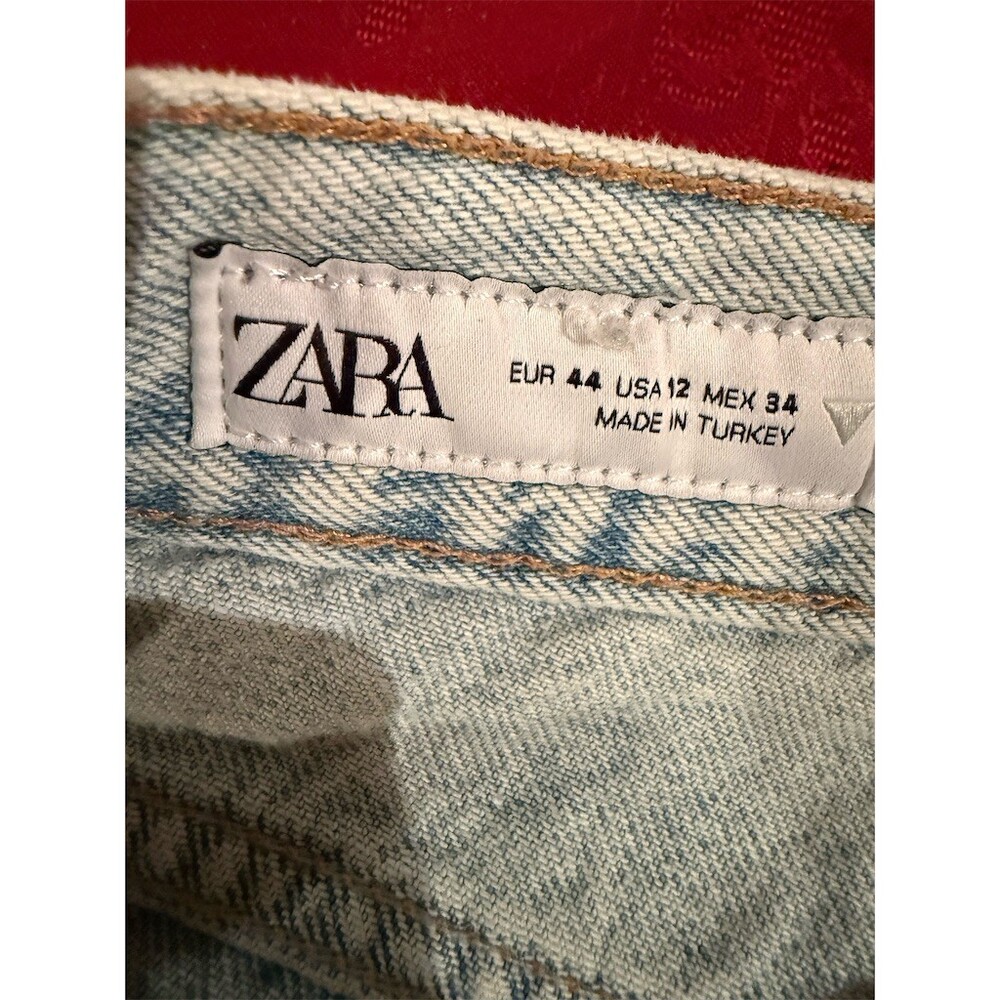 Zara Jeans Womens Size 12 Light Wash Blue Wide-Leg Cropped High Rise Raw12 - Picture 10 of 11
